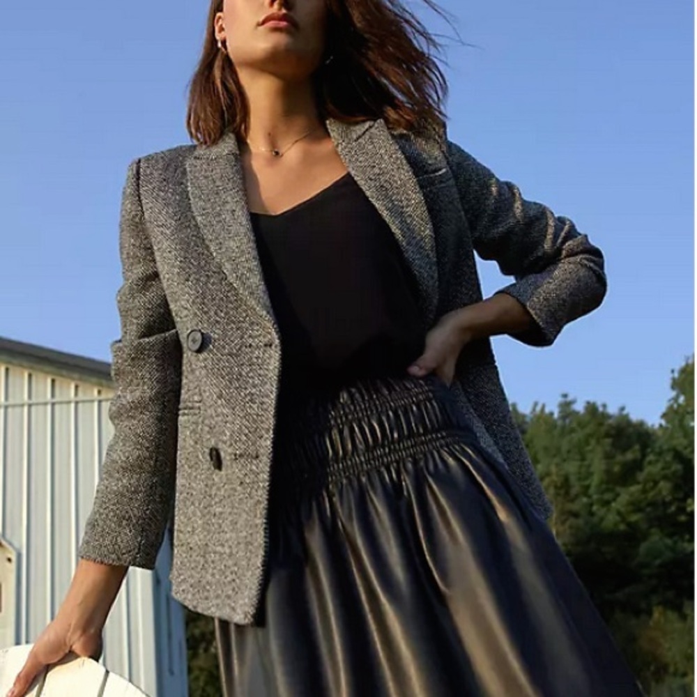 Anthropologie Gray Double-Breasted Blazer
